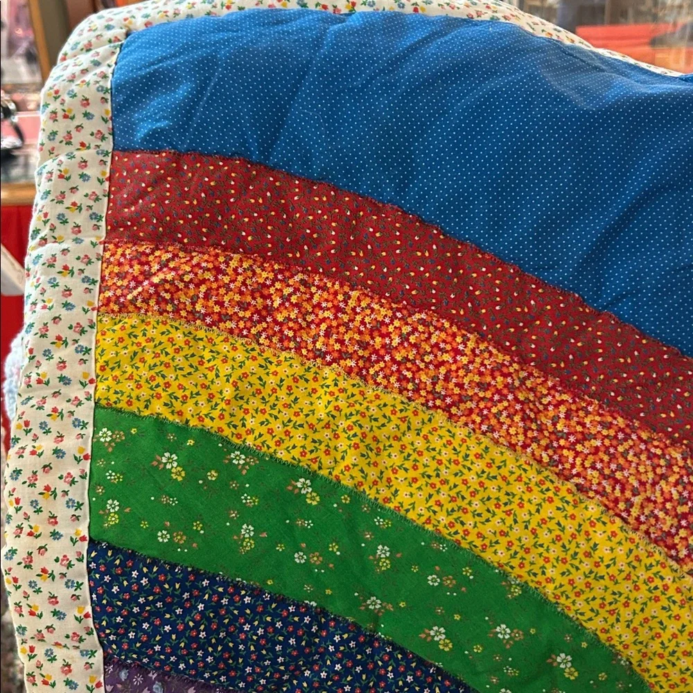 Hand Made Unicorn & Rainbow Quilted Wall Hanging 60s Fabric OOAK